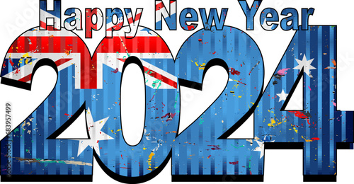 Happy New Year 2024 with Australia flag inside - Illustration, 2024 HAPPY NEW YEAR NUMERALS