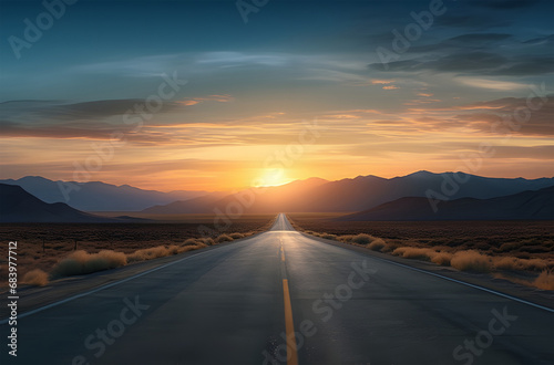 sunset on the road ai generative