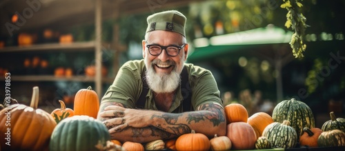 In the scorching summer day, the greengrocer donned his black glasses, a portrait of an eco-conscious lifestyle. With a green smile, he sold organic vegetables, embracing the concept of natural