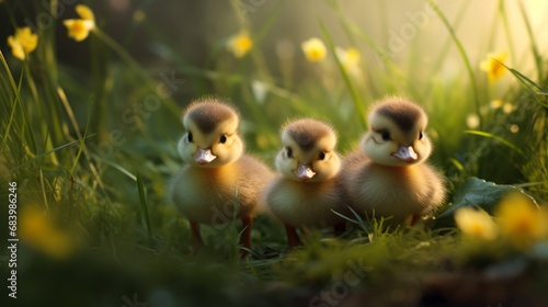 Exquisite Snapshots: Tranquil Ducklings Amid Lush Grass - Artistic Wallpaper Collection, Style 3 Generative AI