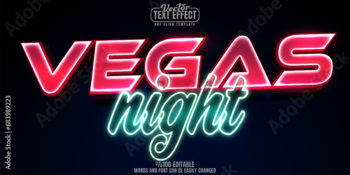 Vegas Neon editable text effect, customizable neon and sign 3D font style