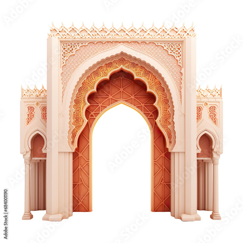 Warm, Orange colour Mosque Architectural arch isolated on transparent background.