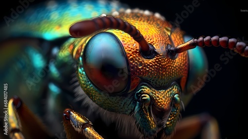 a close up of a insect sitting on a flower with its eyes closed and head turned to the side, a close up of a fly insect Generative AI