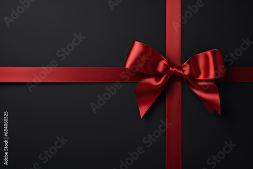 top view red gift ribbon on a black background