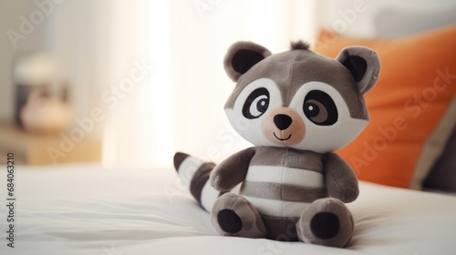 Cute raccoon plush toy, closeup.