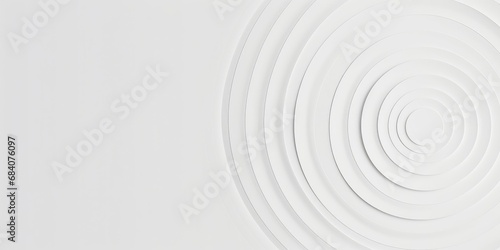 Thin white concentric rings or circles fadign out background wallpaper banner flat lay top view from above on white background with copy space, Generative AI 