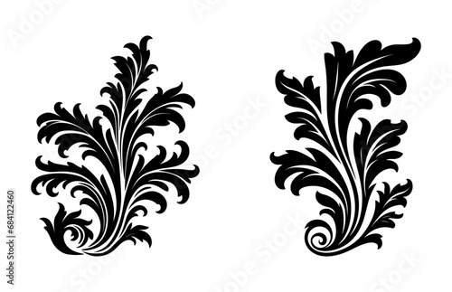 Acanthus Silhouette Vector art isolated on a white background, Vintage Baroque Ornament black Clipart
