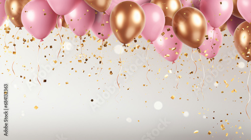 Celebration background with pink confetti and gol