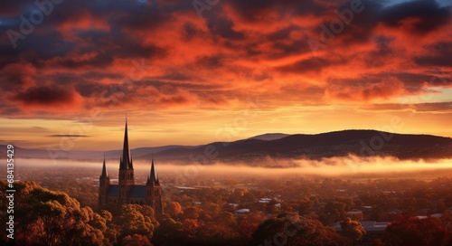 Helena City Skyline: Stunning Sunrise Landscape with Blue Sky and Dramatic Cloud View over the Cathedral
