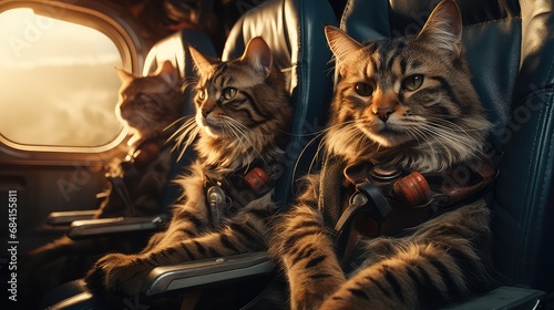 lecące koty piloty, siedzące w samolocie podobne do rysia