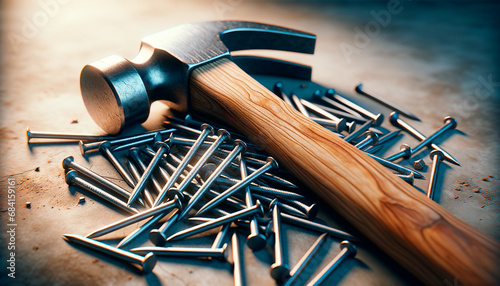 Construction hammer and nails