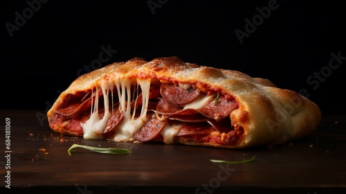 Italian Calzone Delight - Pepperoni, Cheese, and More - A Closeup of Pizza Restaurant Flavor Burst