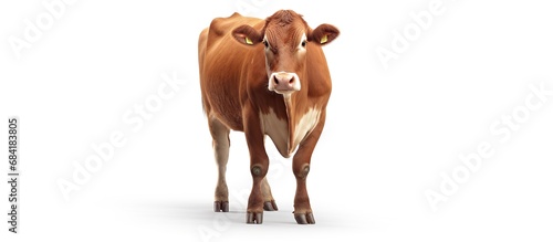 realistic ginger brown cow. dairy cattle. Swiss Brown, Ayrshire, Holstein, Milking White and Brown horns, Guernsey and Jersey Cow. beef