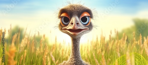 Funny cute ostrich character, illustration