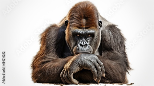 Beautiful Portrait of a Gorilla. Male gorilla on black background, severe silver back, anthropoid ape.