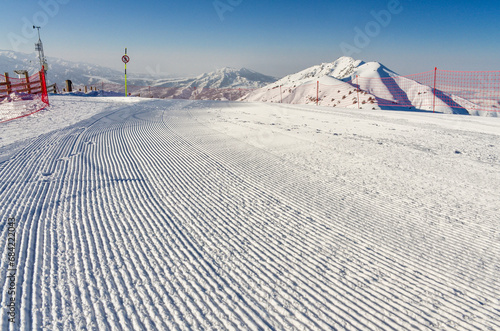 groomed ski run in Amirsoy ski resort (Tashkent region, Uzbekistan)