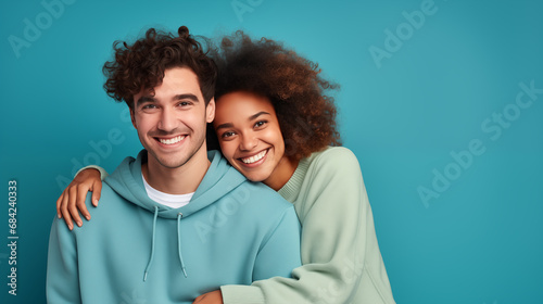Hugging happy young couple. Generative AI