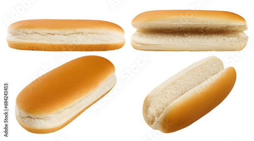 HOT DOG bun isolated on white background, clipping path, full depth of field