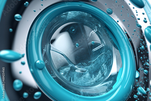 A 3D-rendered advertisement emphasizes the use of macro-fiber fabric, antimicrobials, bleaches, and detergents to deep-clean shirts and remove stains from a water bubble.
