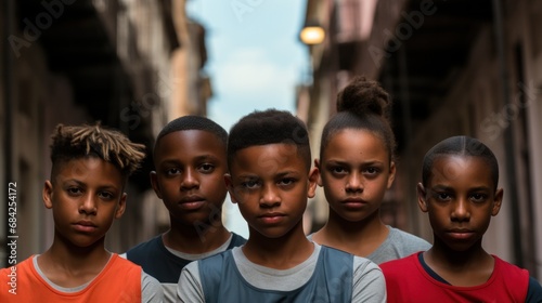 A group of young black boys standing in an alley.