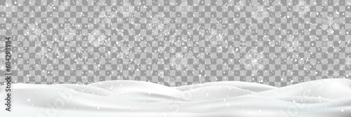 Snowfall and little snow with snow drifts, blizzard falling on snowdrifts, heavy snowfall with snowbanks field, frozen hills, frosty close-up wintry snowflakes, snow flakes in different shapes