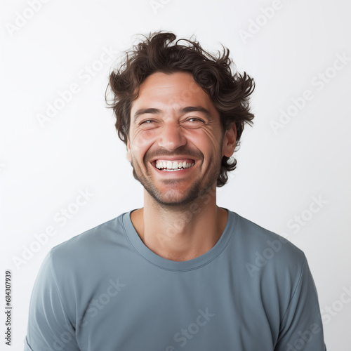 portrait of man laughing hard