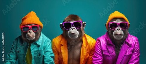 Cute stylist Monkey ape fashion model wear a glasses. AI generated image