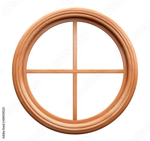 Round wooden window. Isolated on a transparent background.