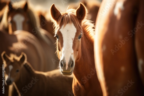 A group of horses standing next to each other. Suitable for various equestrian and animal-related projects.