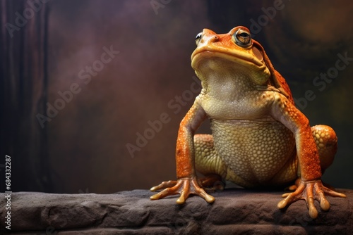 A frog perched on a rock, displaying its vibrant colors. Perfect for nature enthusiasts or educational materials about amphibians.