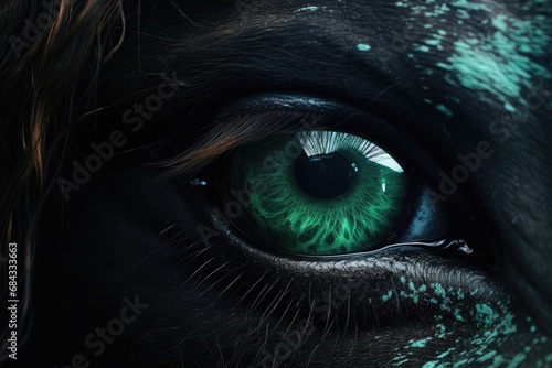 A detailed close up of a horse's green eye. Perfect for animal lovers and equine enthusiasts.