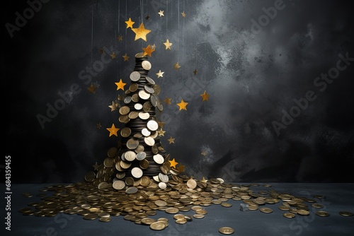 gold coin Christmas tree, wealth and prosperity and financial plan theme concept, Generative Ai