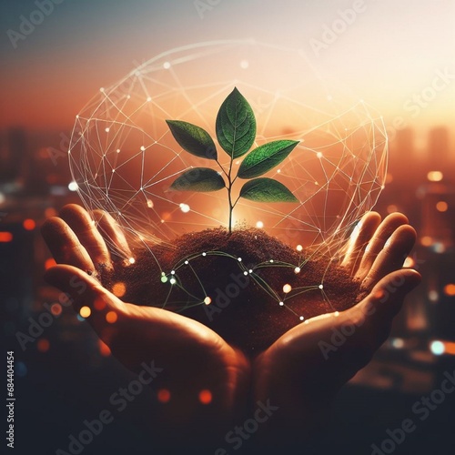 hands holding a green plant