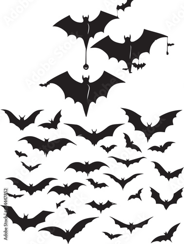 Flying bats group isolated on white background.