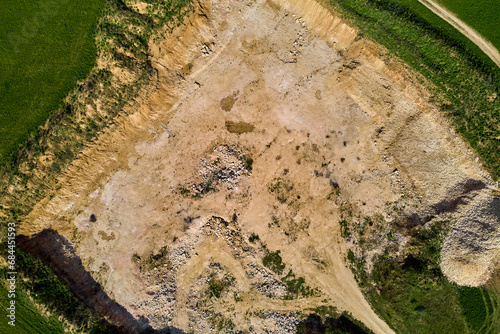 Aerial view of a small crushed stone quarry