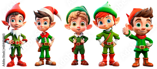 set of Christmas elf character Isolated on transparent background. Smiling elf. Happy elf with gift