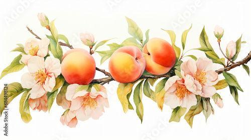 A watercolor painting of peaches and flowers