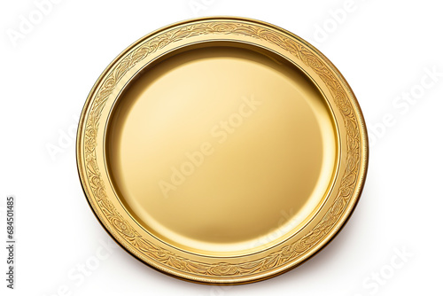 luxury empty gold plate isolated on a white background
