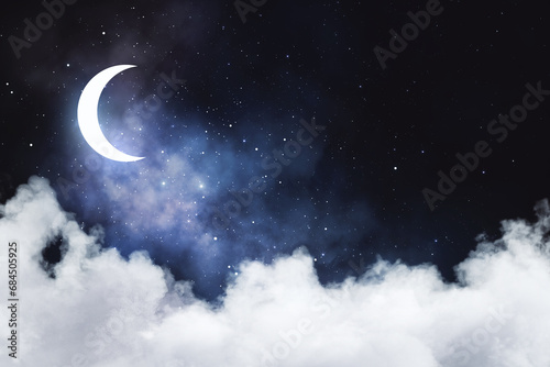 Creative sky background with cloud, moon and stars. Landing page concept.