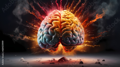 Concept art of a human brain exploding with knowledge and creativity,PPT background