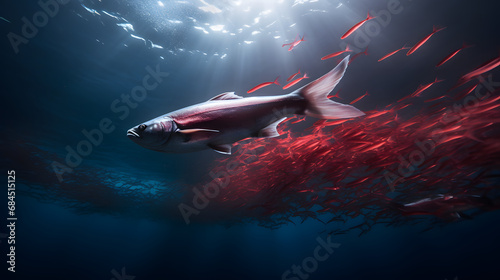 Krill drifting underwater in the St. Lawrence River in Canada. generative ai.