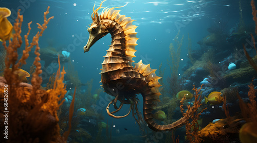 seahorse (Hippocampus) swimming. generative ai.