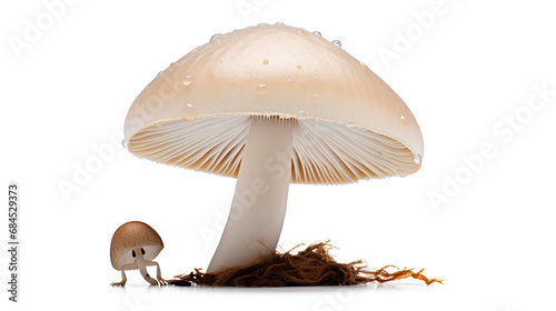 An adorable character resembling a fly perched on a charming mushroom isolated on a transparent background, Generative AI