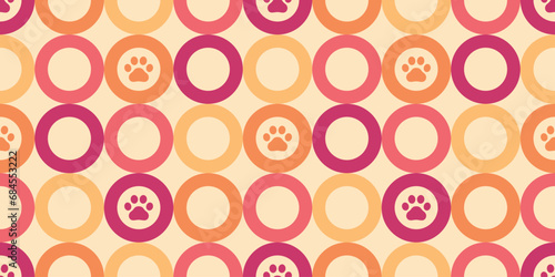 dog paw seamless pattern cat footprint vector retro christmas polka dot pet french bulldog puppy kitten bear cartoon doodle gift wrapping paper repeat wallpaper tile background scarf isolated illustra