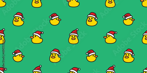 duck seamless pattern santa claus hat christmas rubber duck chicken bird vector pet wrapping paper scarf isolated doodle cartoon animal farm tile wallpaper repeat background illustration design