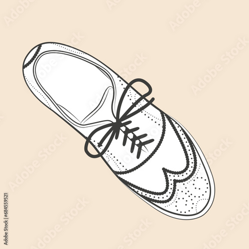Illustration à colorier d'une chaussure type Oxford, style Britannique classique et élégant, vecteur en noir et blanc, dessin simple de mode homme 