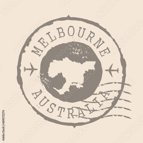 Stamp Postal of Melbourne is city of Australia. Map Silhouette rubber Seal. Design Retro Travel. Seal of Map Melbourne grunge for your design. EPS10