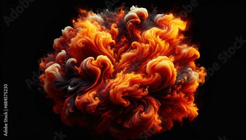 Intense firestorm with swirling flames from crimson red to golden yellow against a pitch-black background, showing wild and untamed fire. 