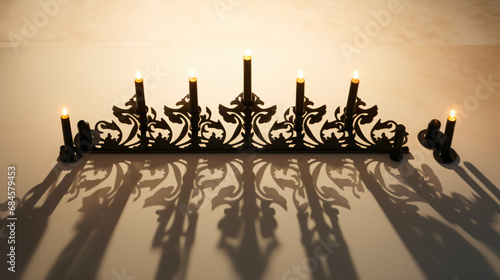 Top view menorah with shadow