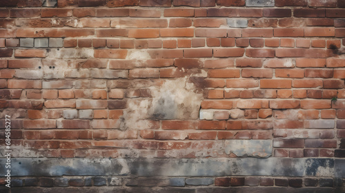 Old red brick wall background, wide panorama of masonry. generative ai.